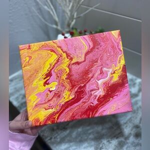 Hand Crafted Abstract Painting in Red, Pink, & Yellow